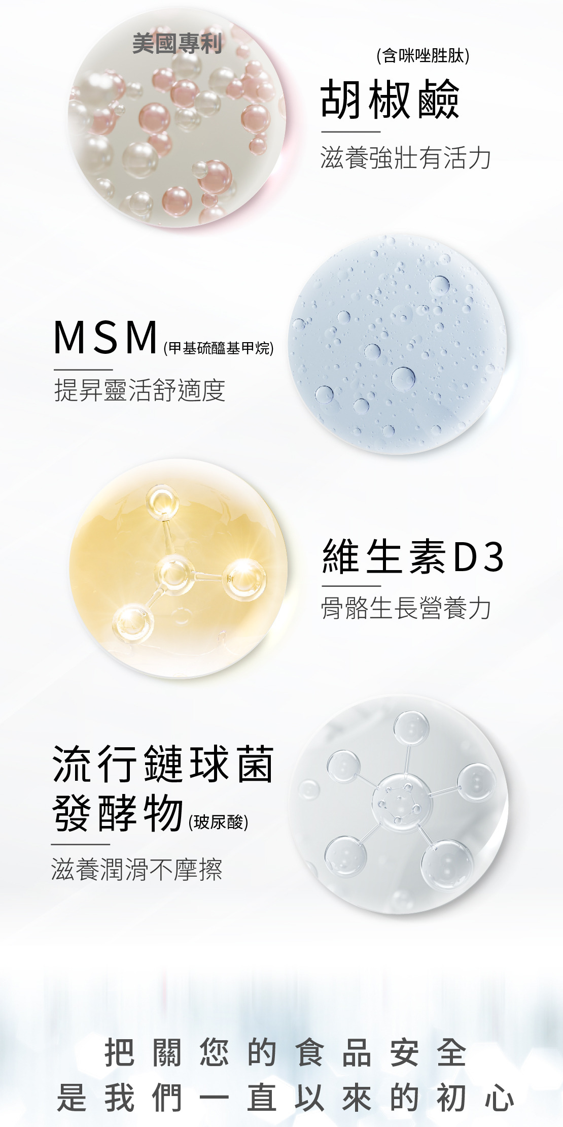 13張多國功效專利｜甲基硫醯基甲烷MSM、維生素 D3、胡椒鹼、流行鏈球菌發酵物(玻尿酸)