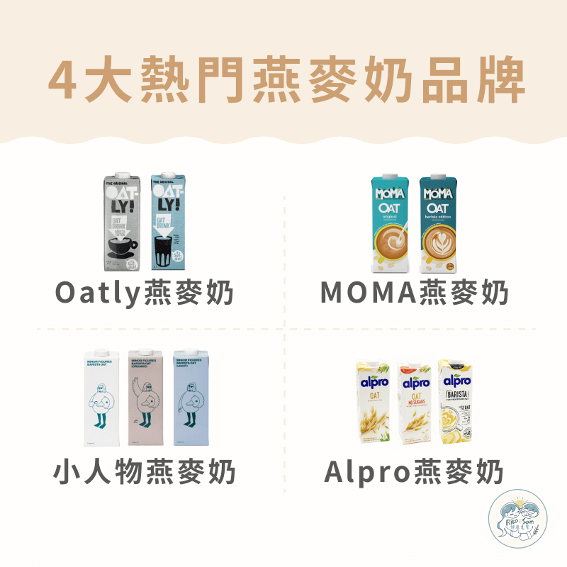 4大熱門燕麥奶品牌：Oatly 燕麥奶、MOMA 燕麥奶、小人物燕麥奶、Alpro燕麥奶