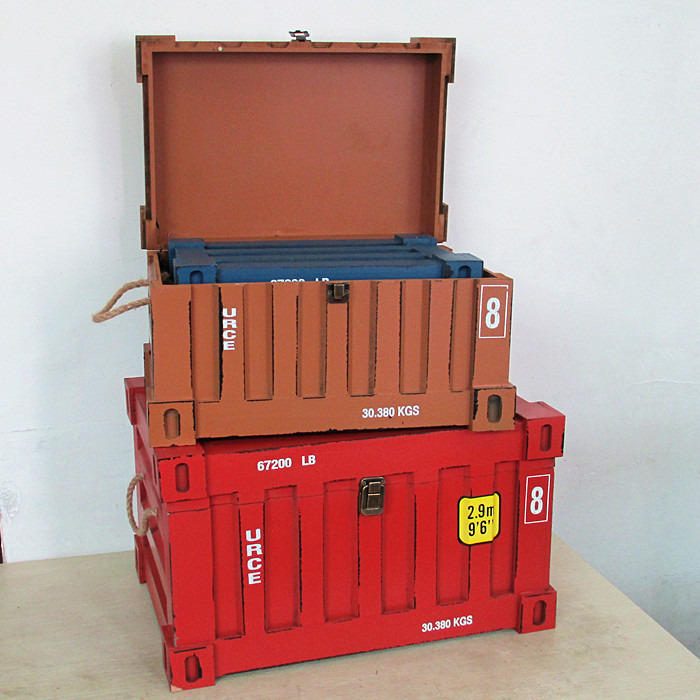 工業風仿貨櫃做舊實木收納盒置物箱 (A)