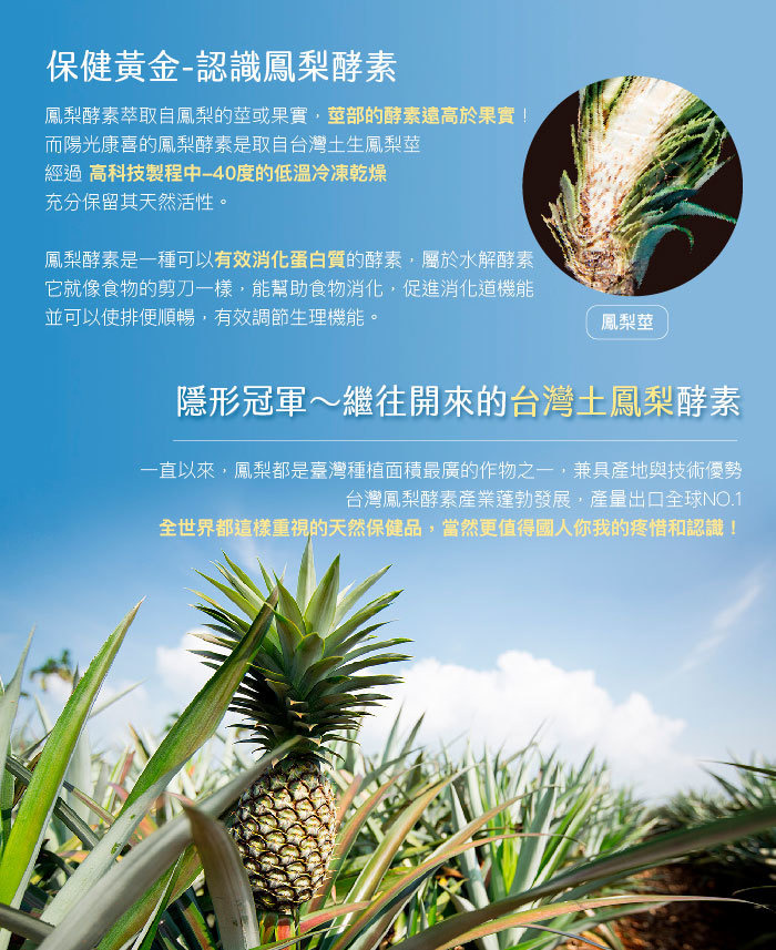 認識鳳梨酵素，來自台灣土鳳梨莖部萃取，天然的保健品，高科技-40度製程